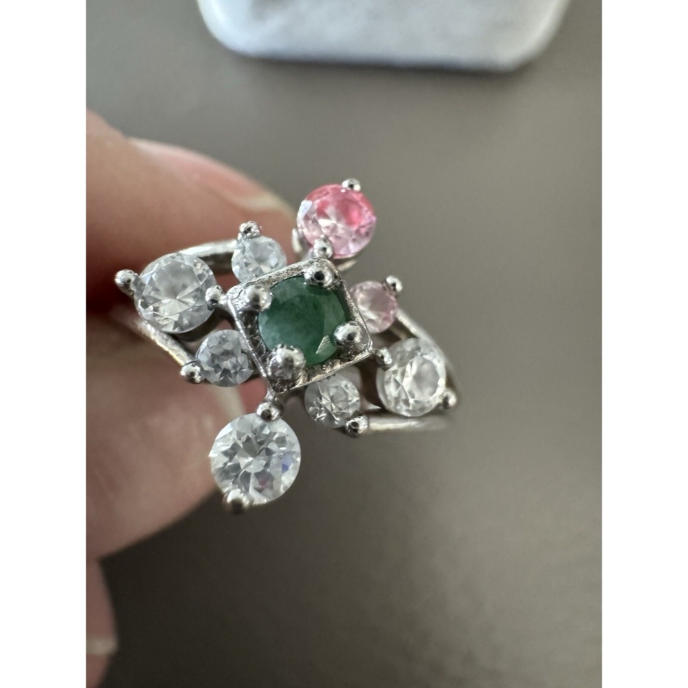 Vintage Sterling Silver 925 Multi Color CZ Ring Sz 5 1/4
